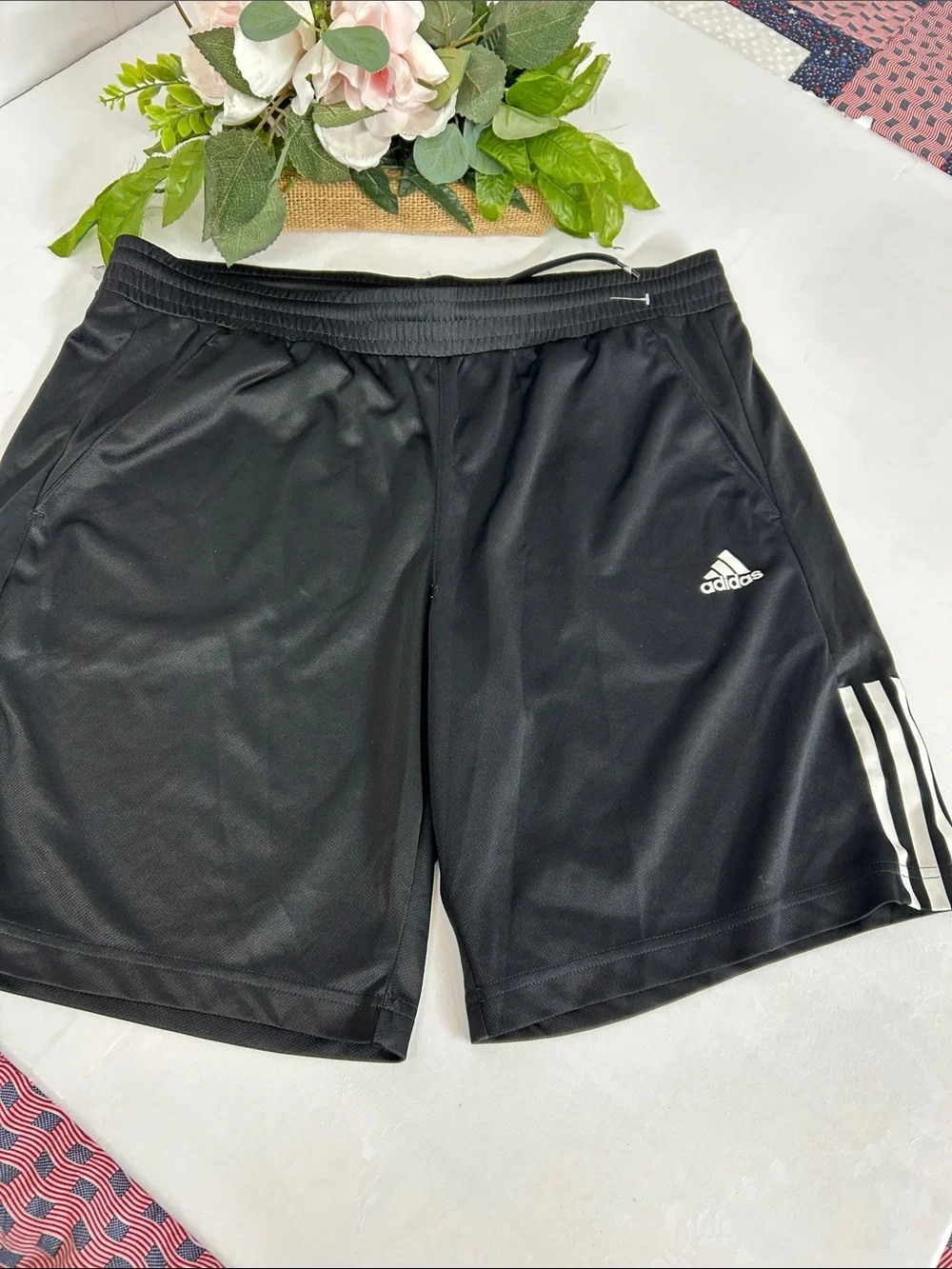 adidas Black Men’s Athletic Shorts with White Stripe